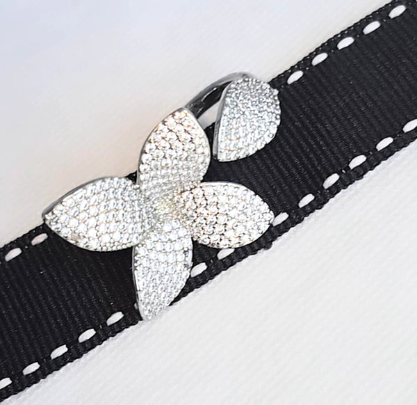 Luxury Fashion Jewelry 18K Gold Plated with CZ Rings Charm Flower Open Ring for Women