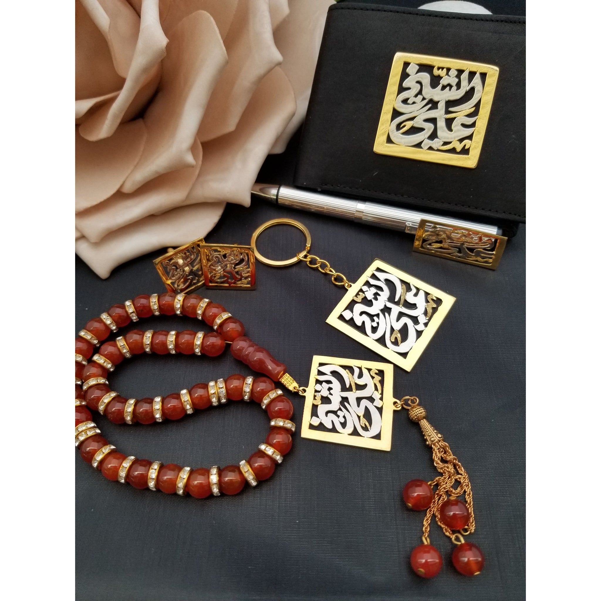 Luxury Customized Gold Plated 21K 5 Pieces Single Name Men Set