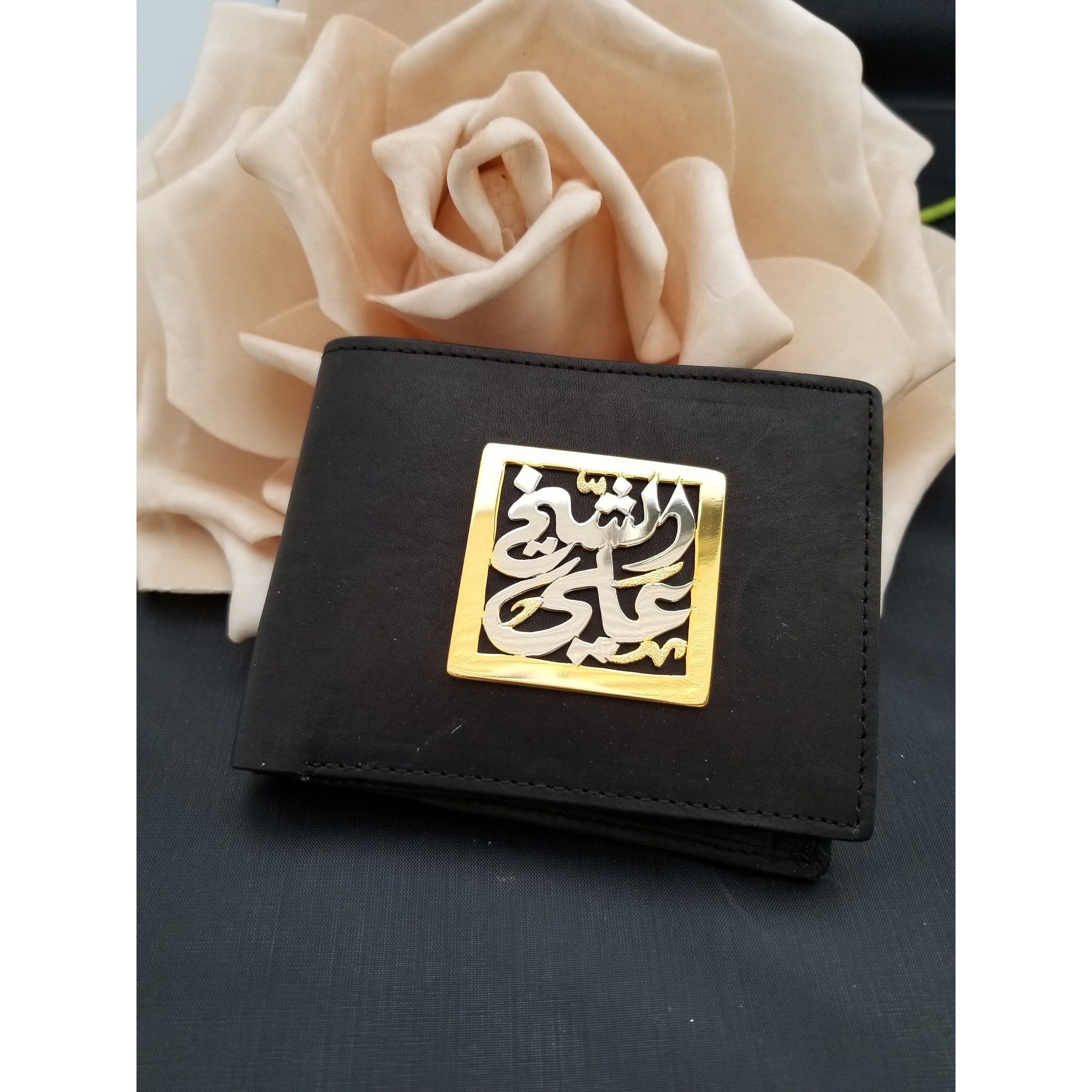Customized Gold Plated 21K Name on Leather Wallet