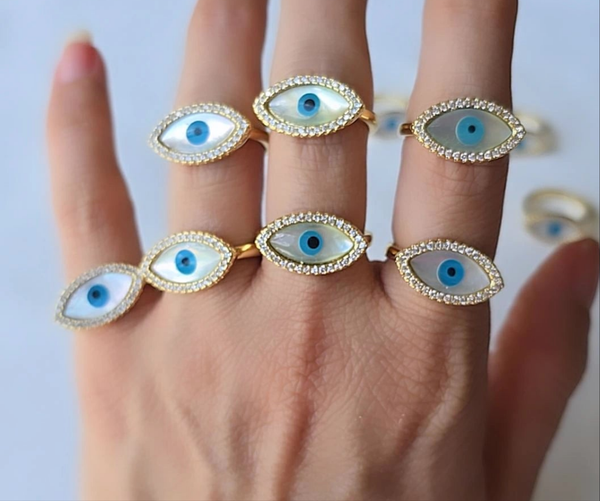 High Quality Zircon Unique Colorful Evil Eyes Rings 18K Gold Plated Open Adjustable Rings Jewelry