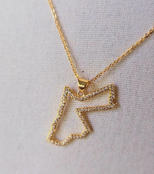 JORDAN Map Necklace - Elegant 21K Gold Plated Chain & Map CZ Pendant for Formal Events & Daily Wear
