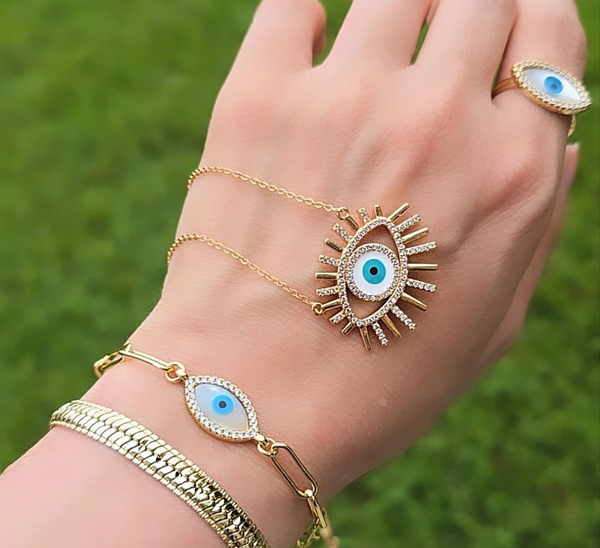 Fashion Exquisit Blue Evil Eye Necklace for Women 925 Sterling Silver Rhodium Zircon
