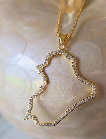 IRAQ Map Necklace - Elegant 21K Gold Plated Chain & Map CZ  Pendant for Formal Events & Daily Wear