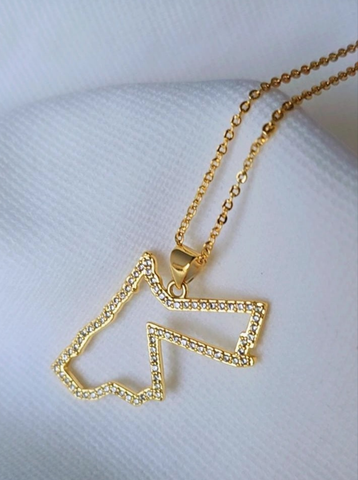 JORDAN Map Necklace - Elegant 21K Gold Plated Chain & Map CZ Pendant for Formal Events & Daily Wear