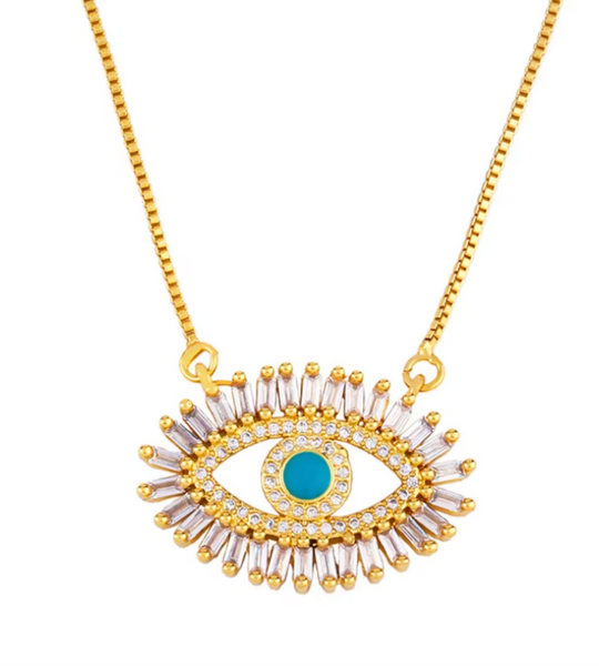 Fashion Exquisit Blue Evil Eye Necklace for Women 925 Sterling Silver Rhodium Zircon