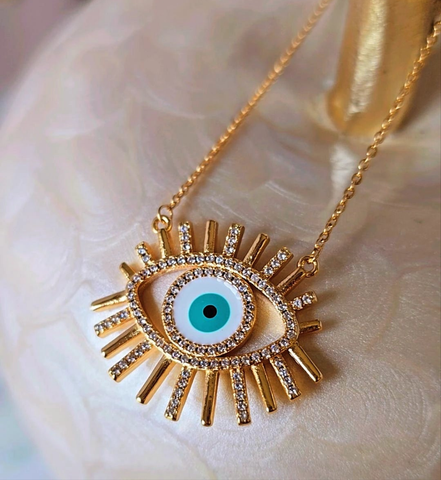 Fashion Exquisit Blue Evil Eye Necklace for Women 925 Sterling Silver Rhodium Zircon
