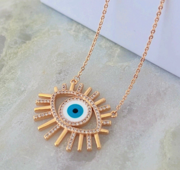 Fashion Exquisit Blue Evil Eye Necklace for Women 925 Sterling Silver Rhodium Zircon