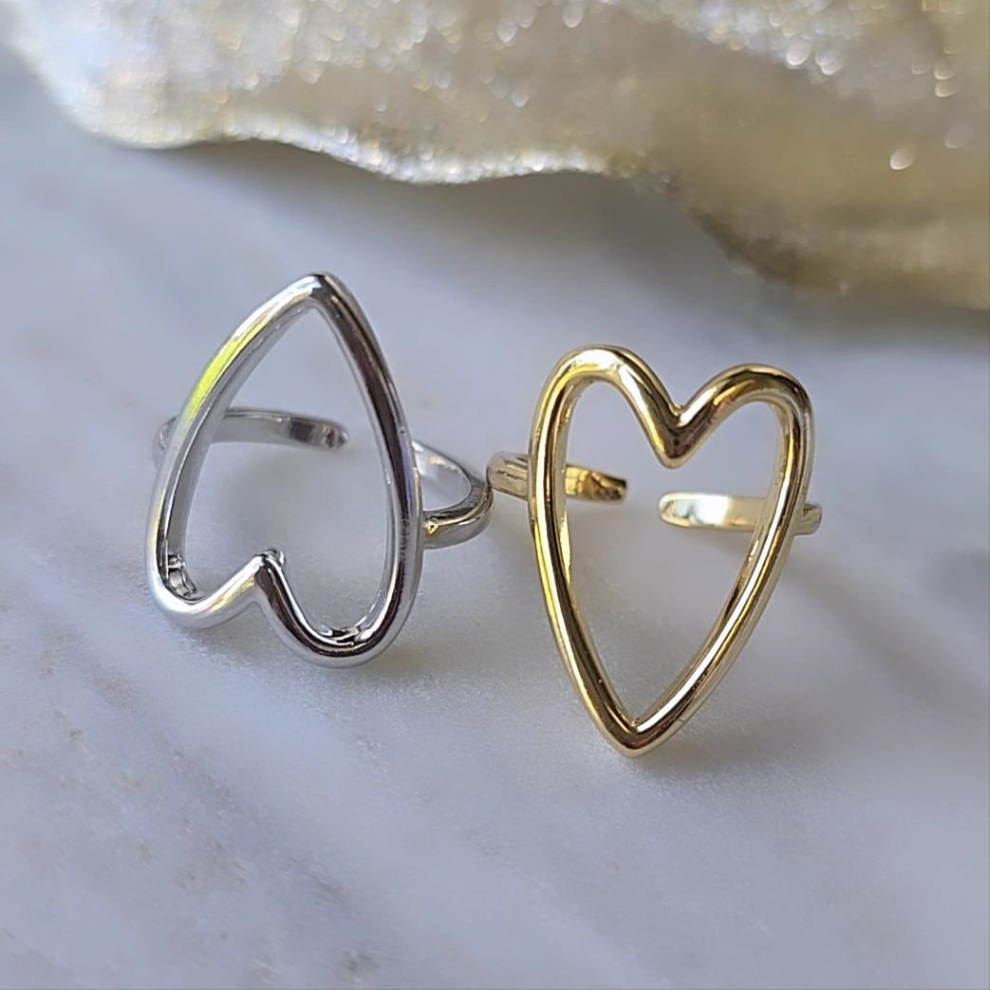 Luxury 18K Gold Plated Heart  Ring in Gold & Silver