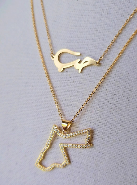 JORDAN Map Necklace - Elegant 21K Gold Plated Chain & Map CZ Pendant for Formal Events & Daily Wear