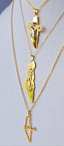 Palestine Map Unisex Necklace - Elegant Gold-Tone Chain & Map Pendant for Formal Events & Daily Wear