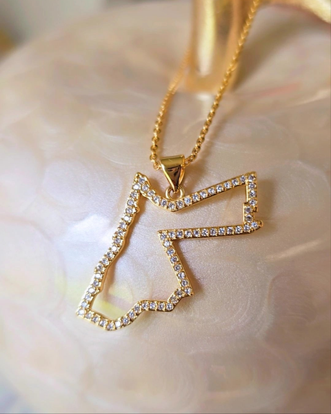 JORDAN Map Necklace - Elegant 21K Gold Plated Chain & Map CZ Pendant for Formal Events & Daily Wear