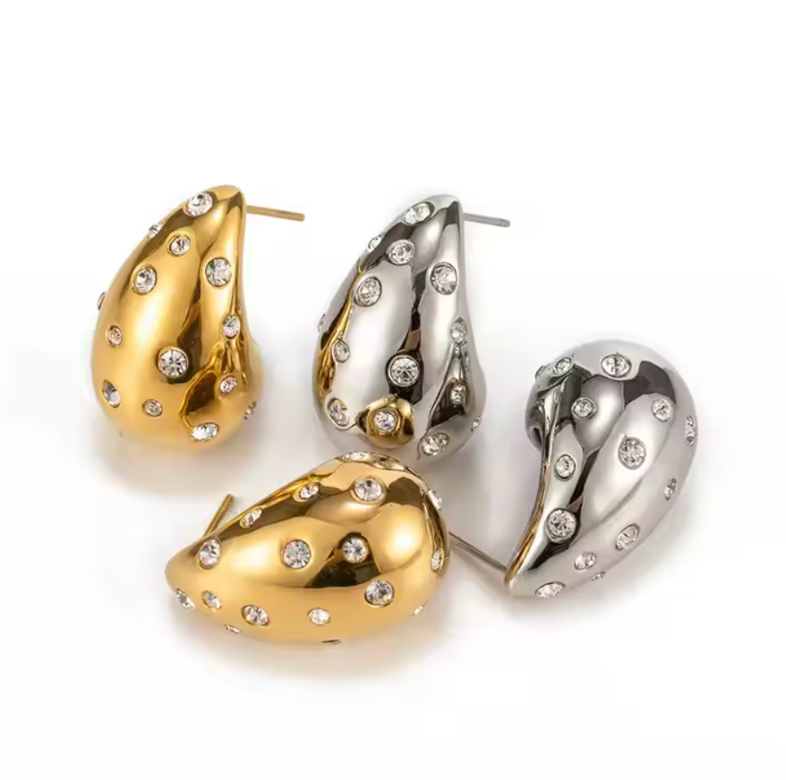 Trendy 18k Gold Plated Chunky Teardrop Stainless Steel Stud Jewelry Water Drop Earring for Women