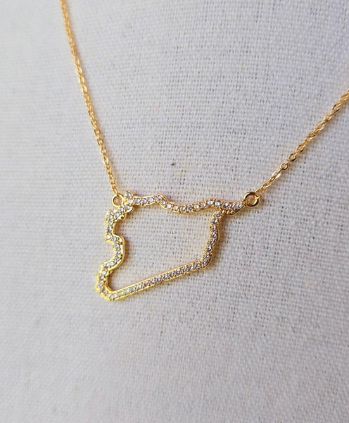 SYRIA Map Necklace - Elegant 21K Gold Plated Chain & Map Pendant for Formal Events & Daily Wear
